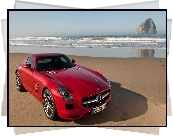 Czerwony, Mercedes SLS, Plaża