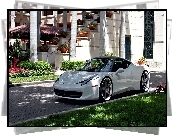 Biały, Samochód, Ferrari, 458 Italia, Dom, Kwiaty
