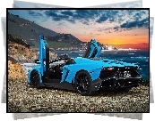 Lamborghini, Aventador, Wybrzeże, Zachód, Słońca