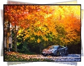 Jesień, Drzewa, Droga, Samochód, Lamborghini ,Gallardo