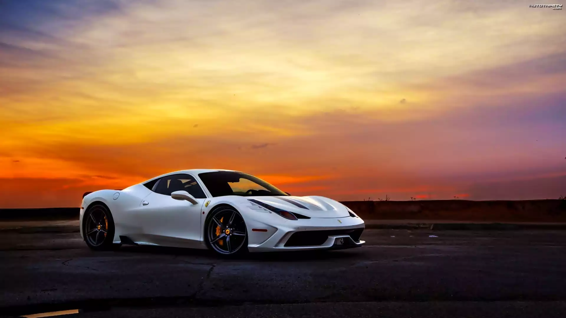 Ferrari, 458, Italia, Speciale, Biały, Supercar, Zachód Słońca