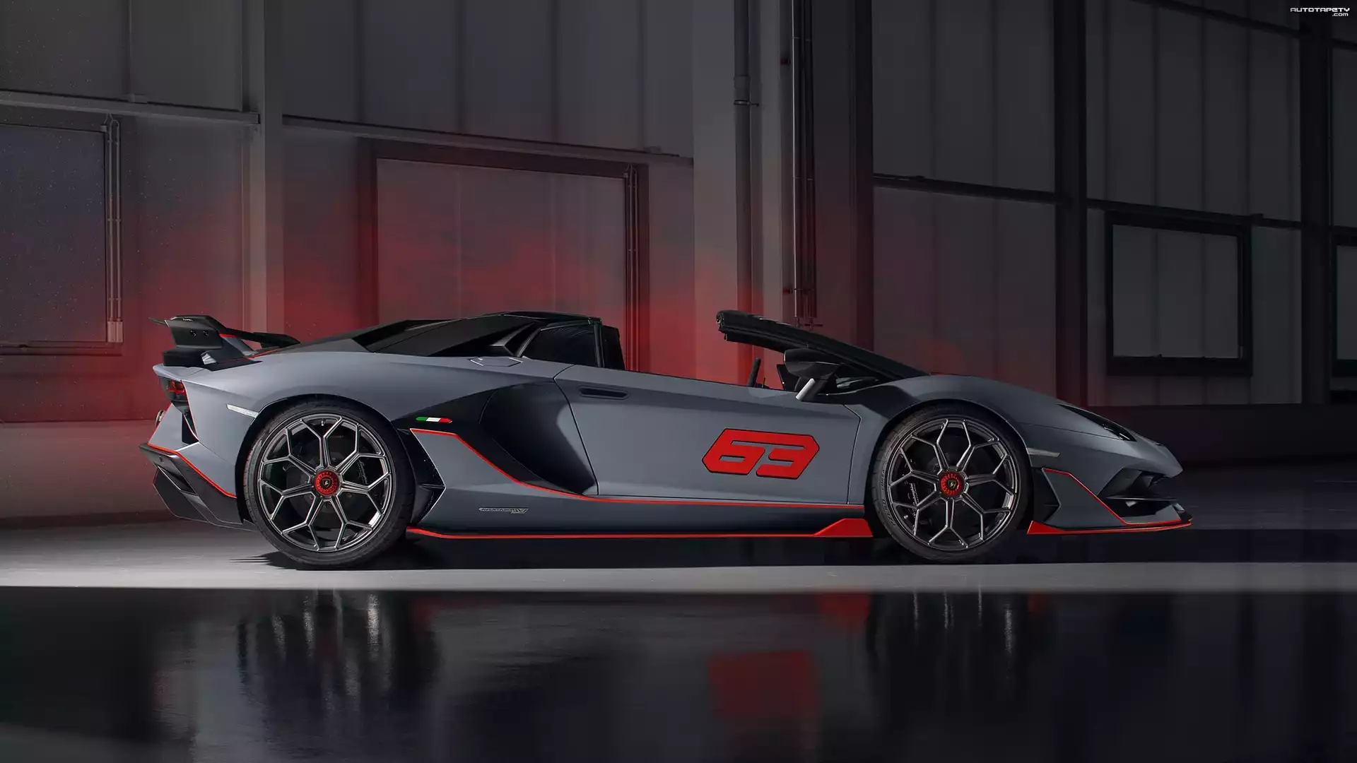 Lamborghini Aventador SVJ 63, Roadster, Podświetlenie, Ściana