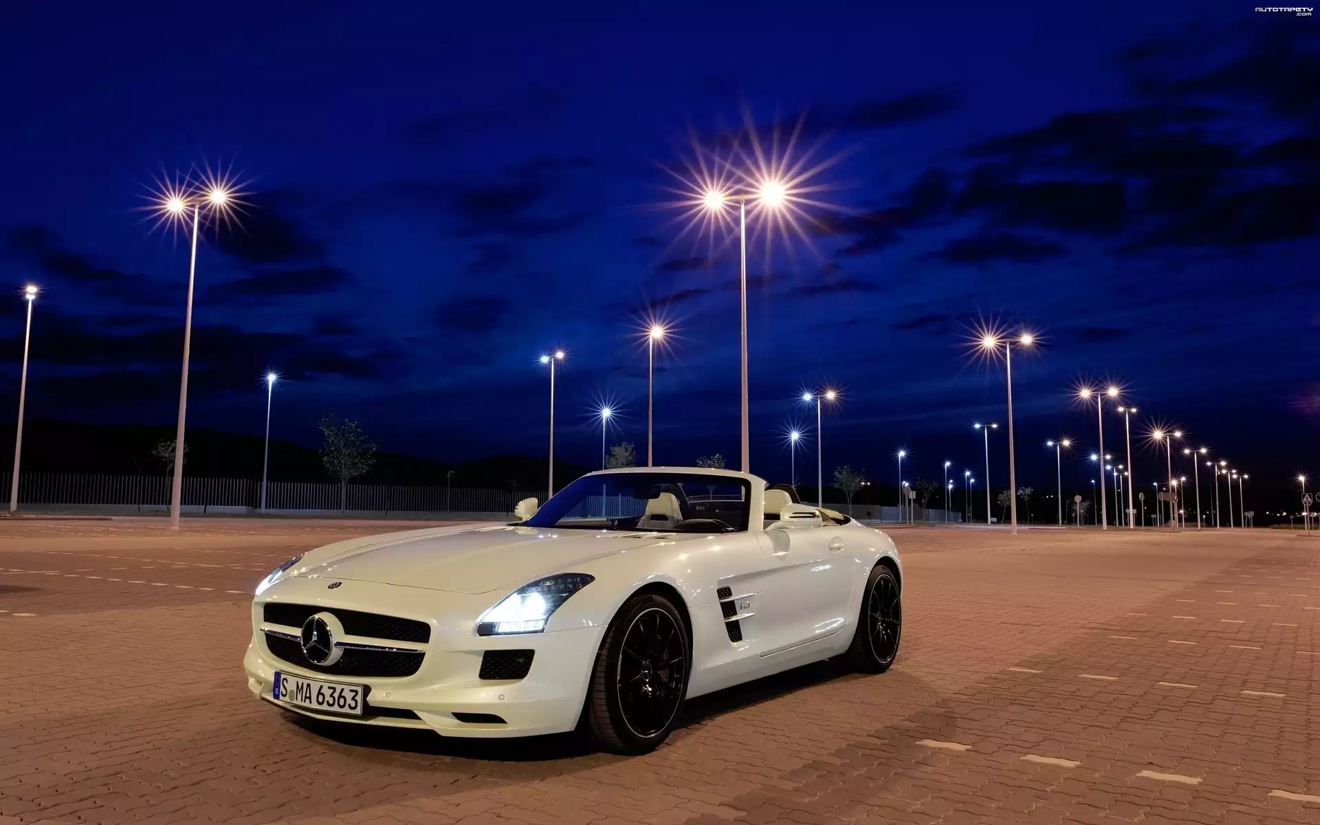 Mercedes-Benz SLS AMG Roadster, 2011, Latarnie, Wieczór