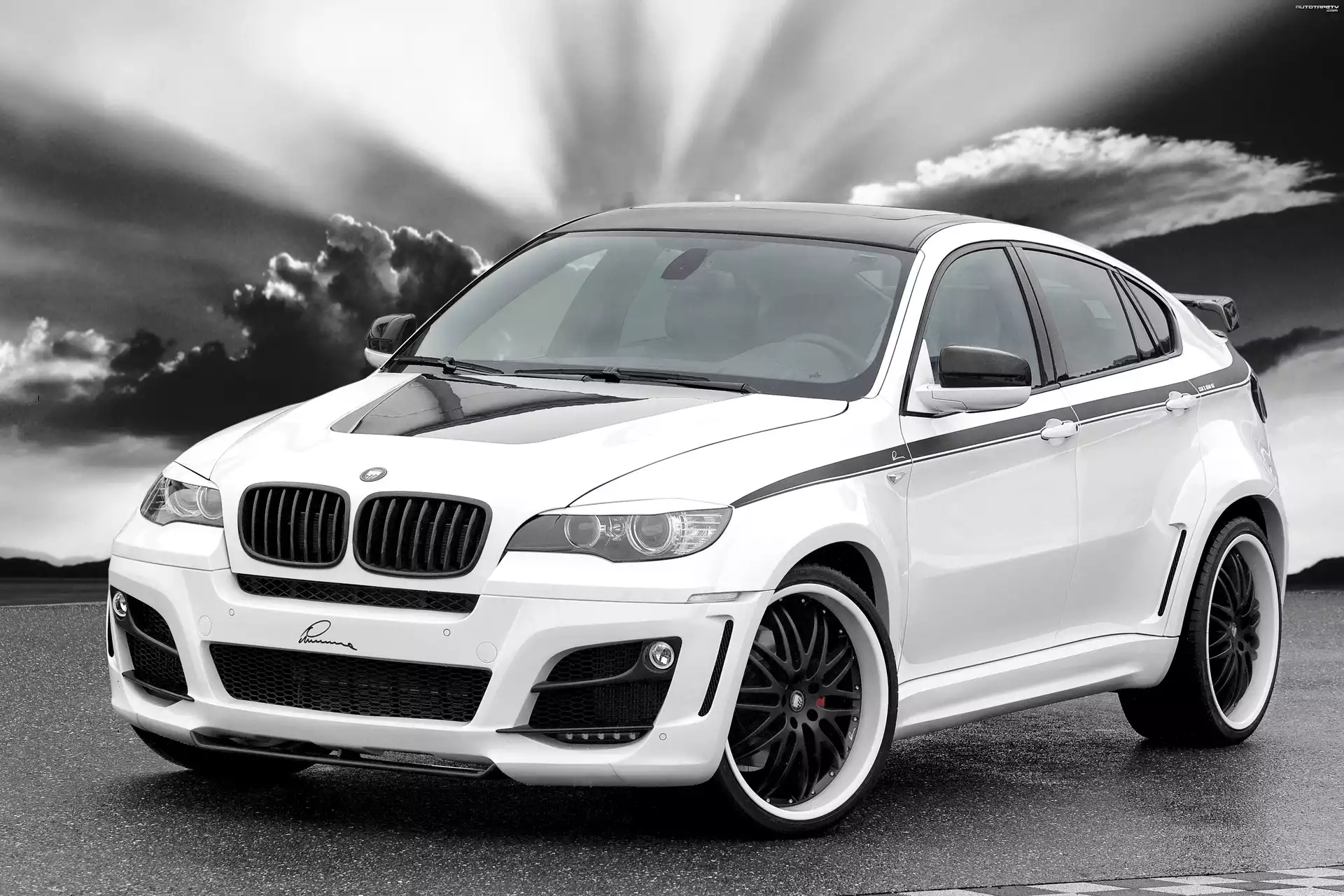BMW X6, Czerwone, Zaciski, Chmury