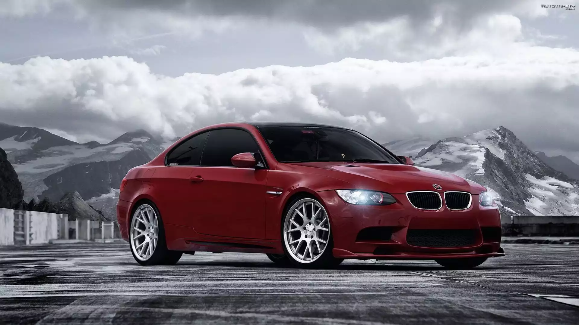 Bordowe, BMW M3, Tuning, Góry, Chmury