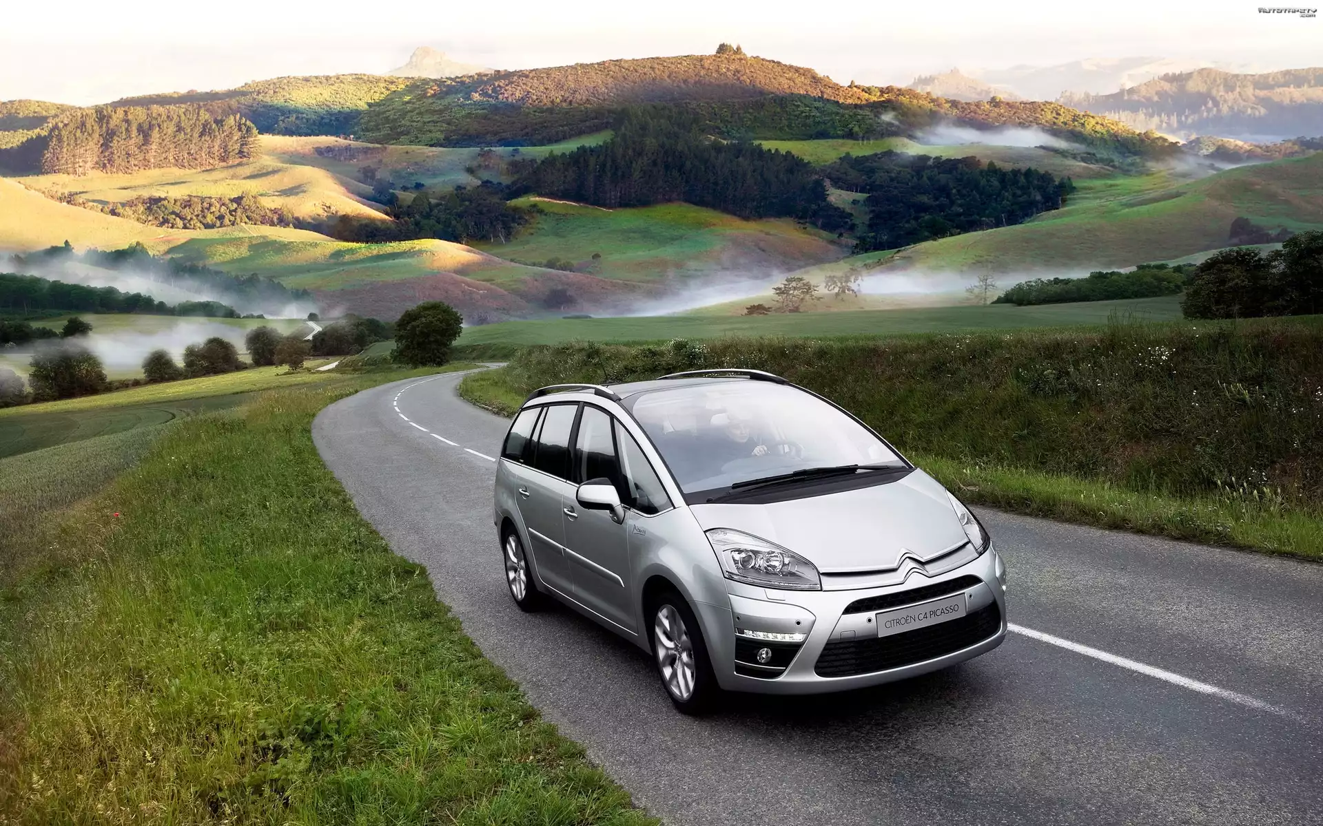 Citroen, Picasso, Droga, Góry, Lasy, Mgła