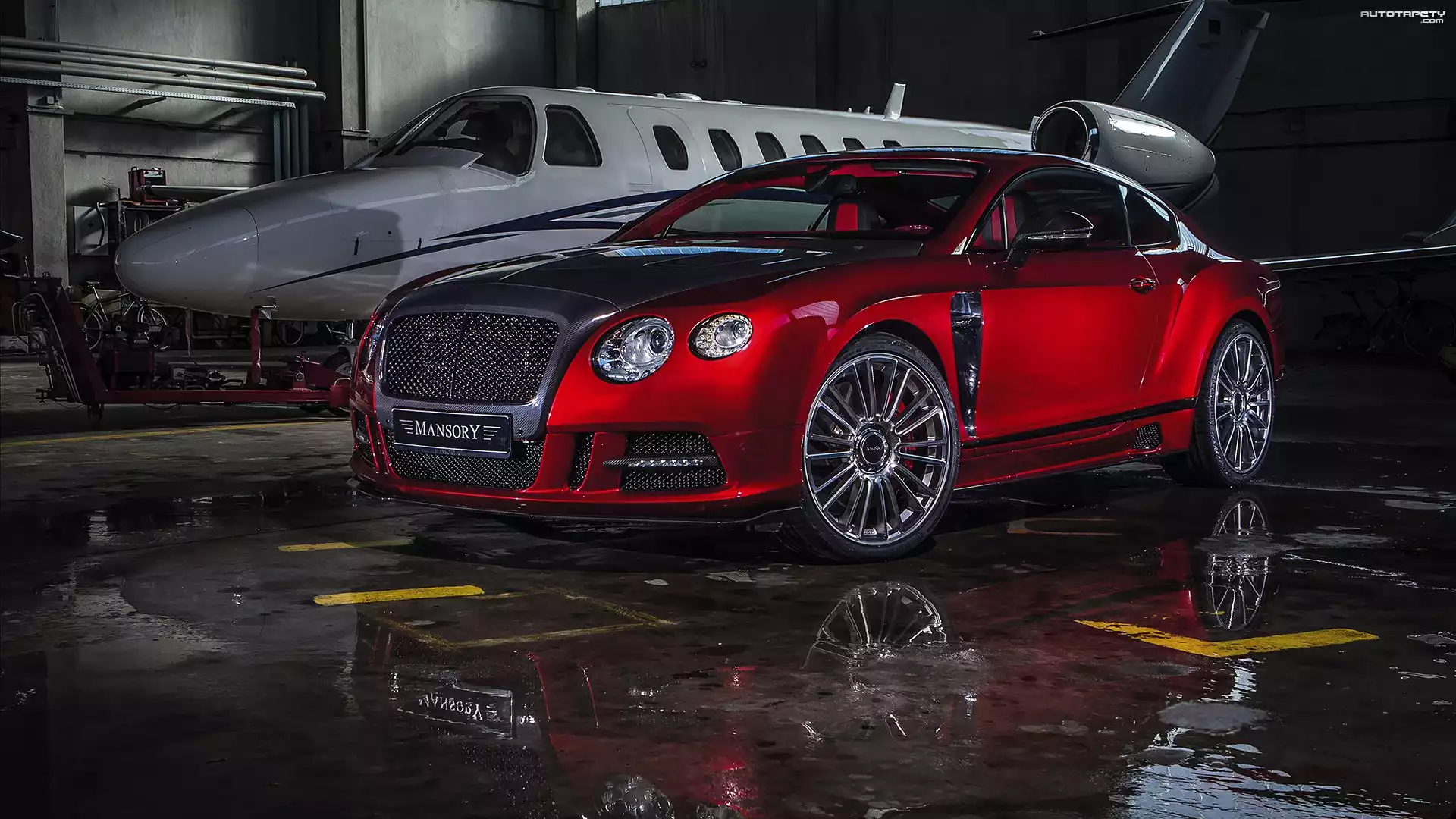 Czerwony, Bentley, Continental, Samolot, Hangar