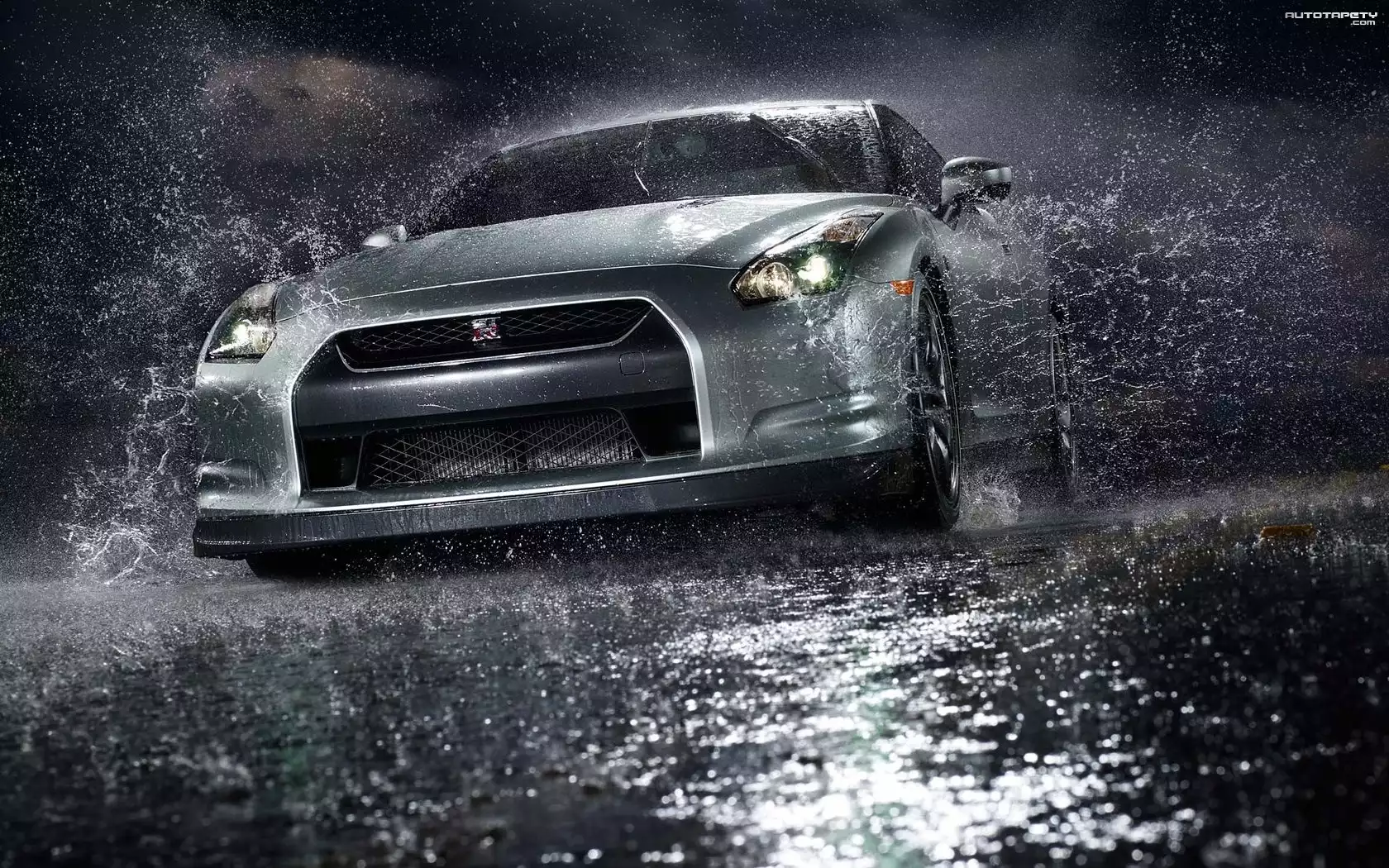 Deszcz, Noc, Nissan GTR