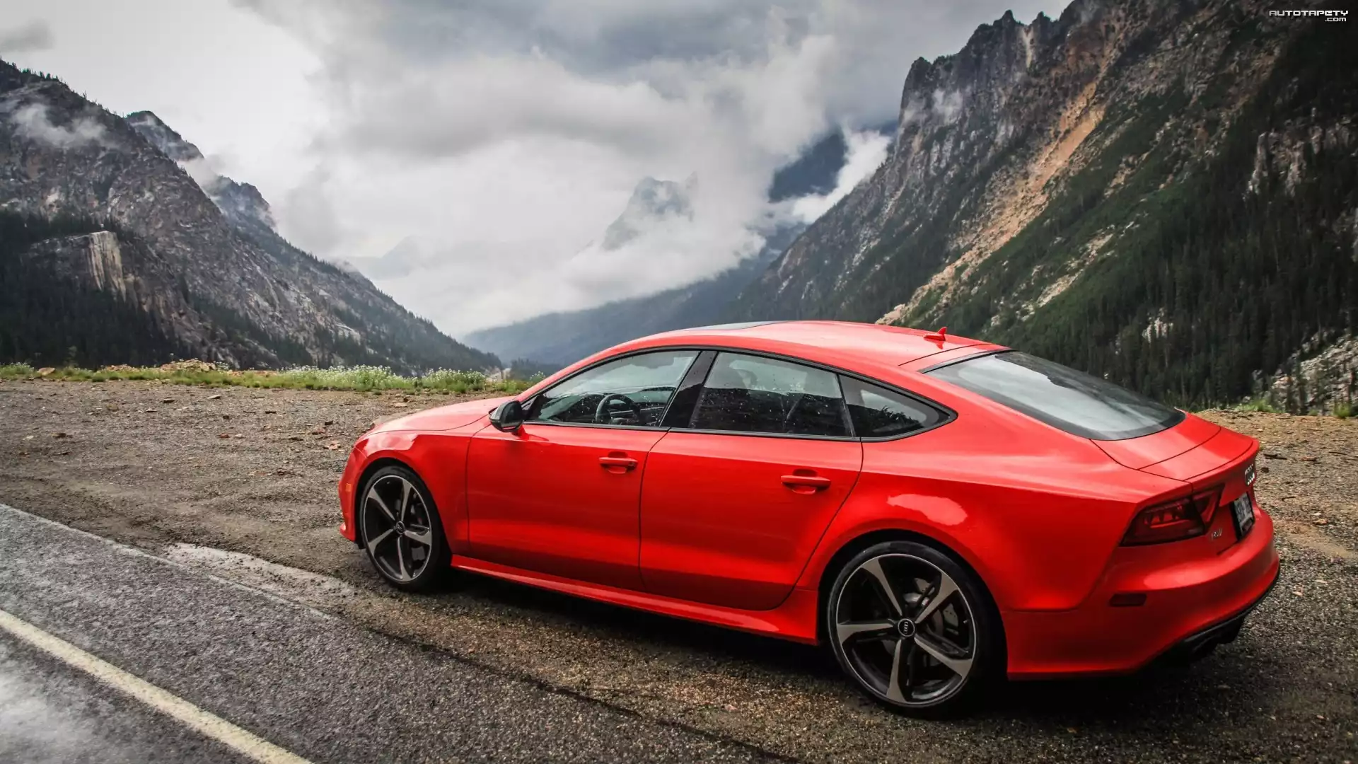 Droga, Góry, Chmury, Audi, RS7