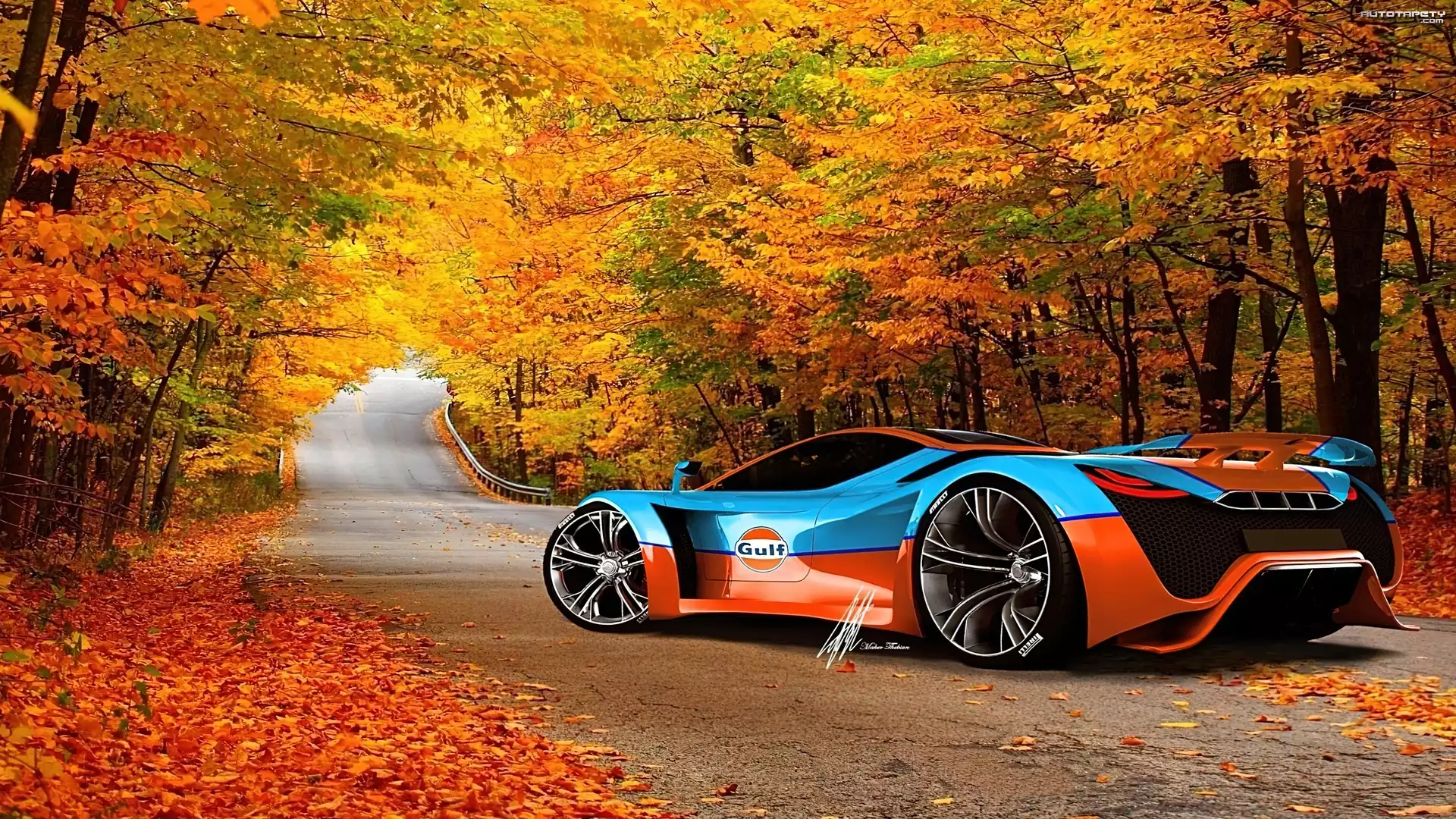Jesień, Droga, Las, Auto, Pagani Thawara Gulf, Koncept