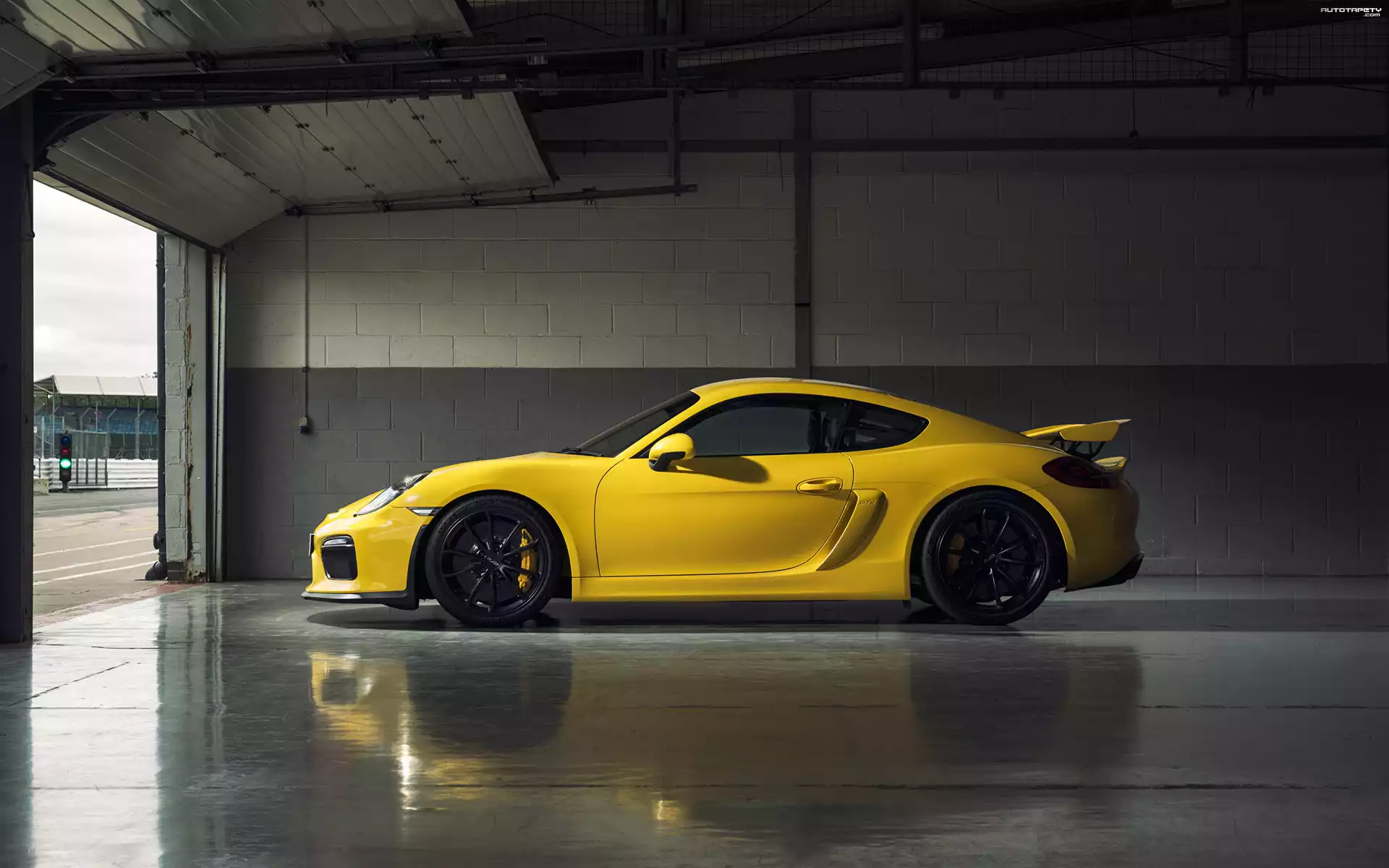Żółte, Porsche Cayman GT4, Bok
