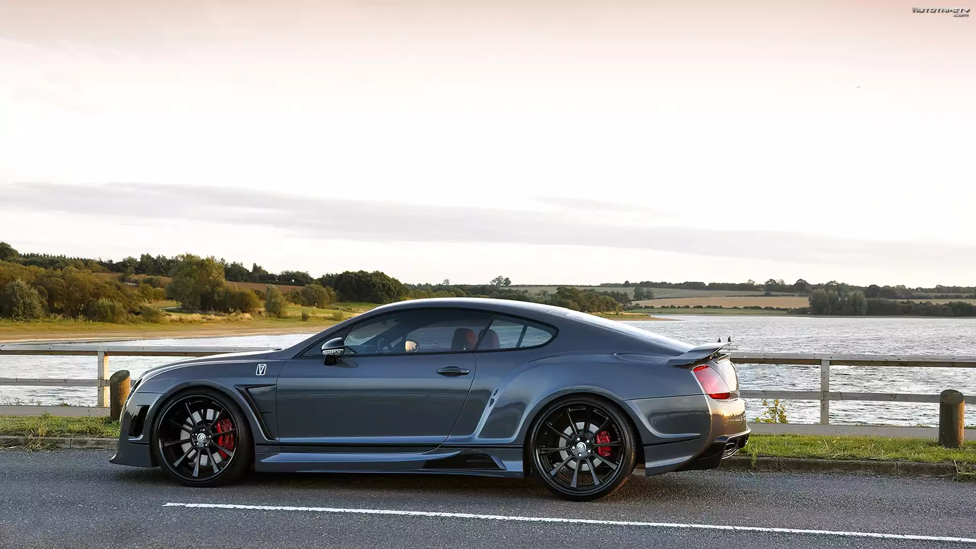 Droga, Jezioro, Ogrodzenie, Samochód, Bentley GT, Tuning