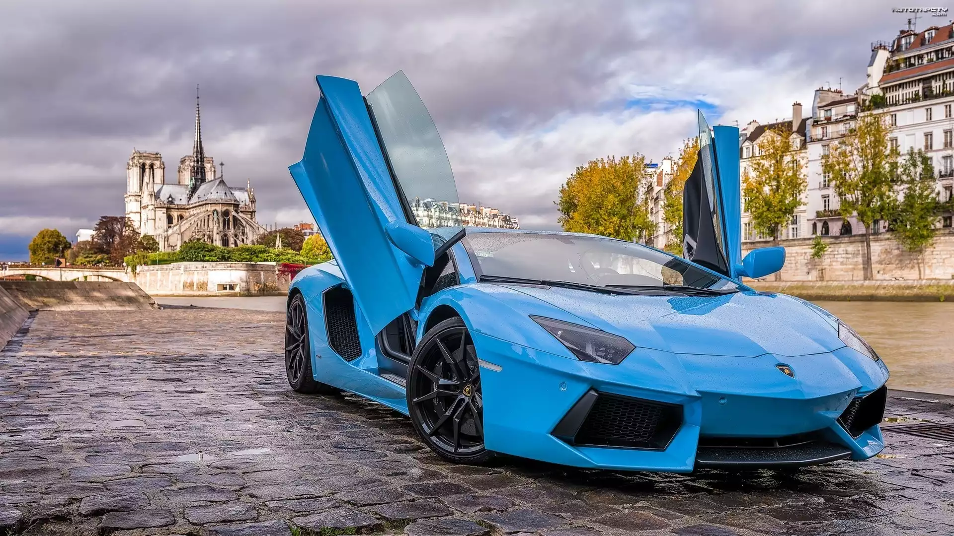 Lamborghini, Aventador, Parking, Paryż, Panorama