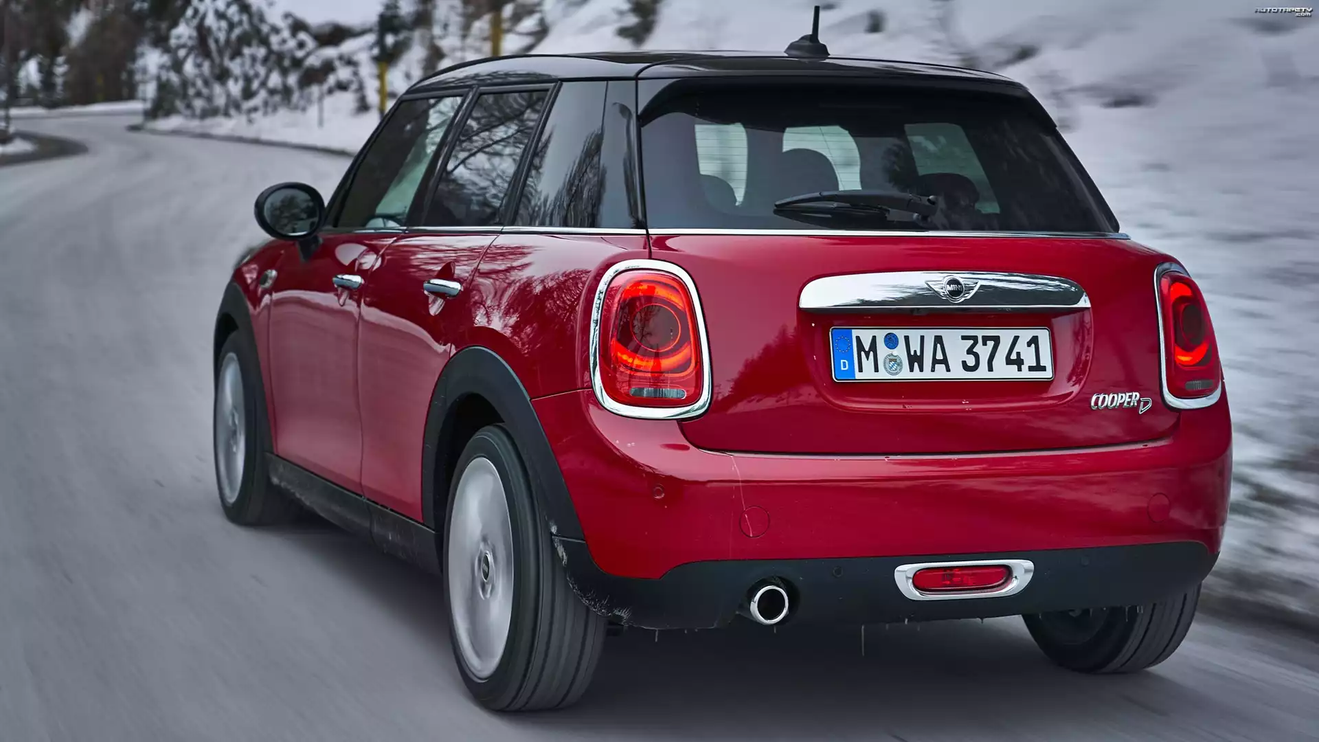 Czerwony, Mini Cooper D DCT, 2017, Tył, Droga