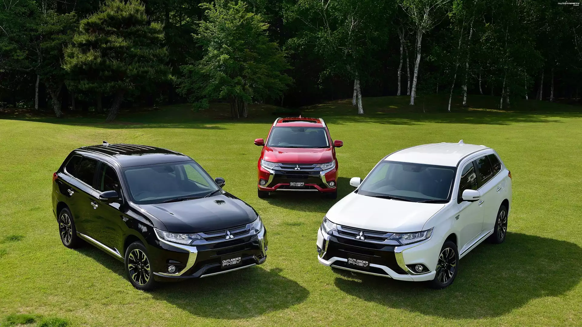 Trzy, Mitsubishi Outlander PHEV, 2016, Łąka, Las