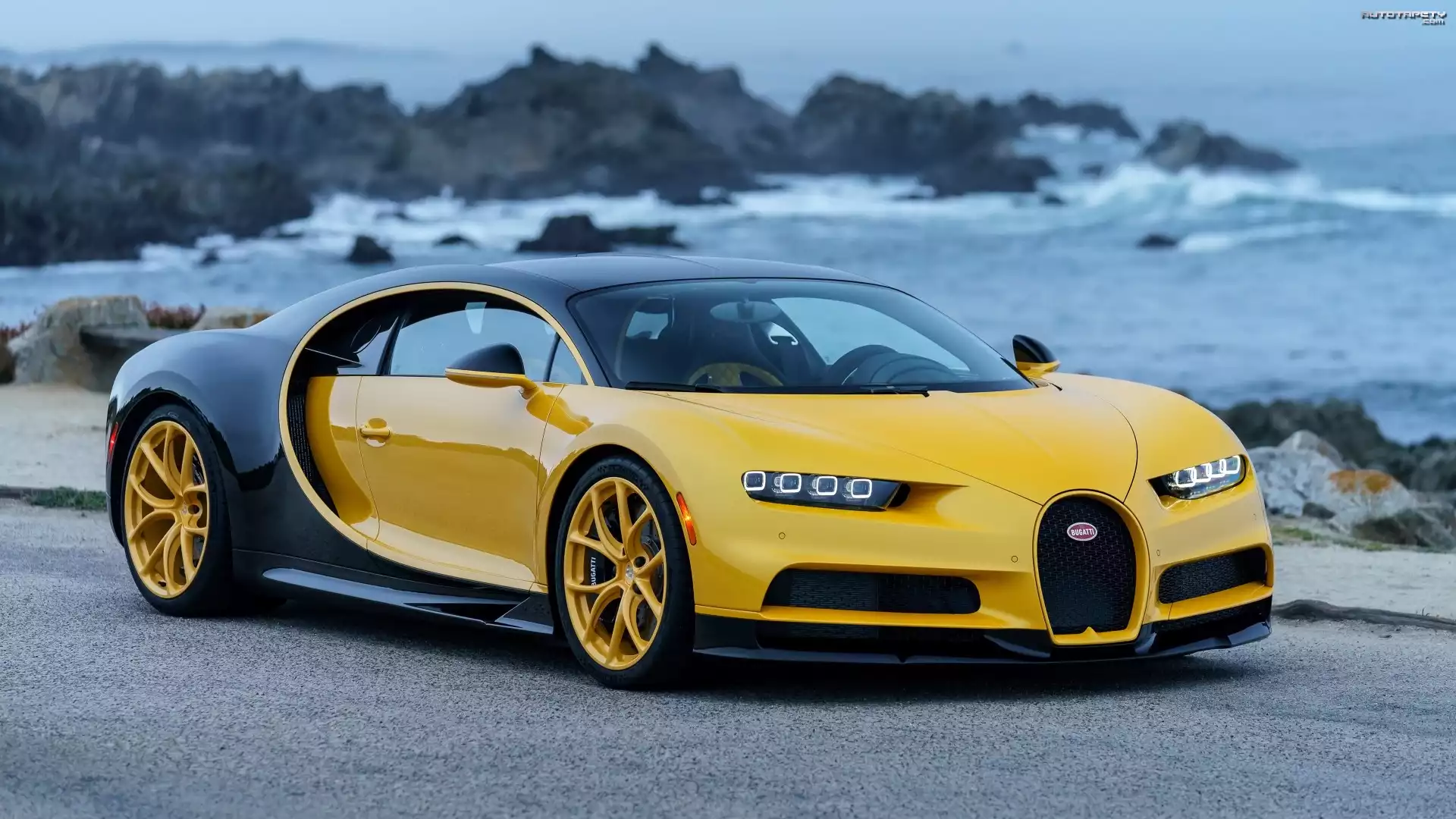 Żółto-czarny, Bugatti Chiron, 2016, Wybrzeże