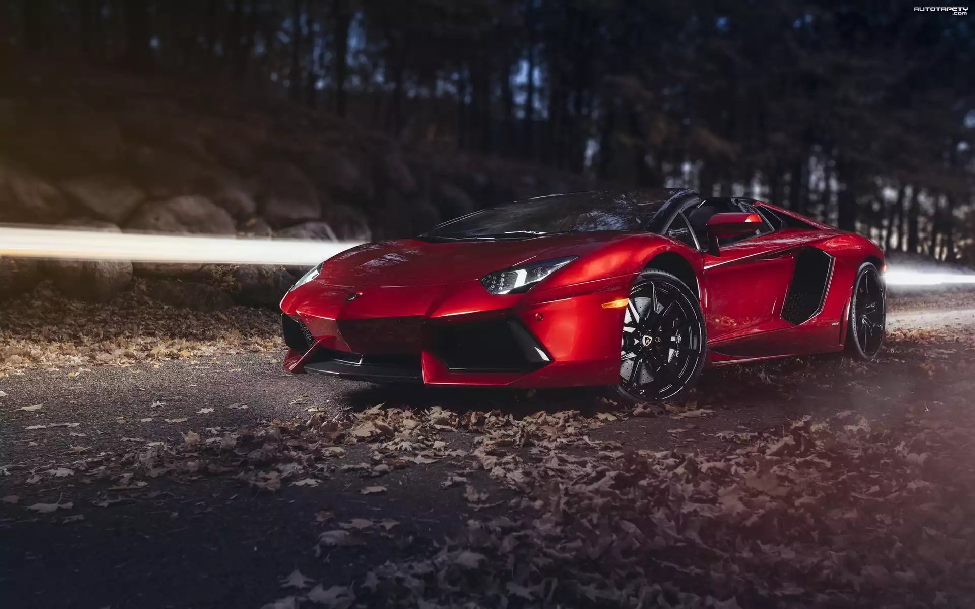 Samochód, Lamborghini, Ulica, Drzewa