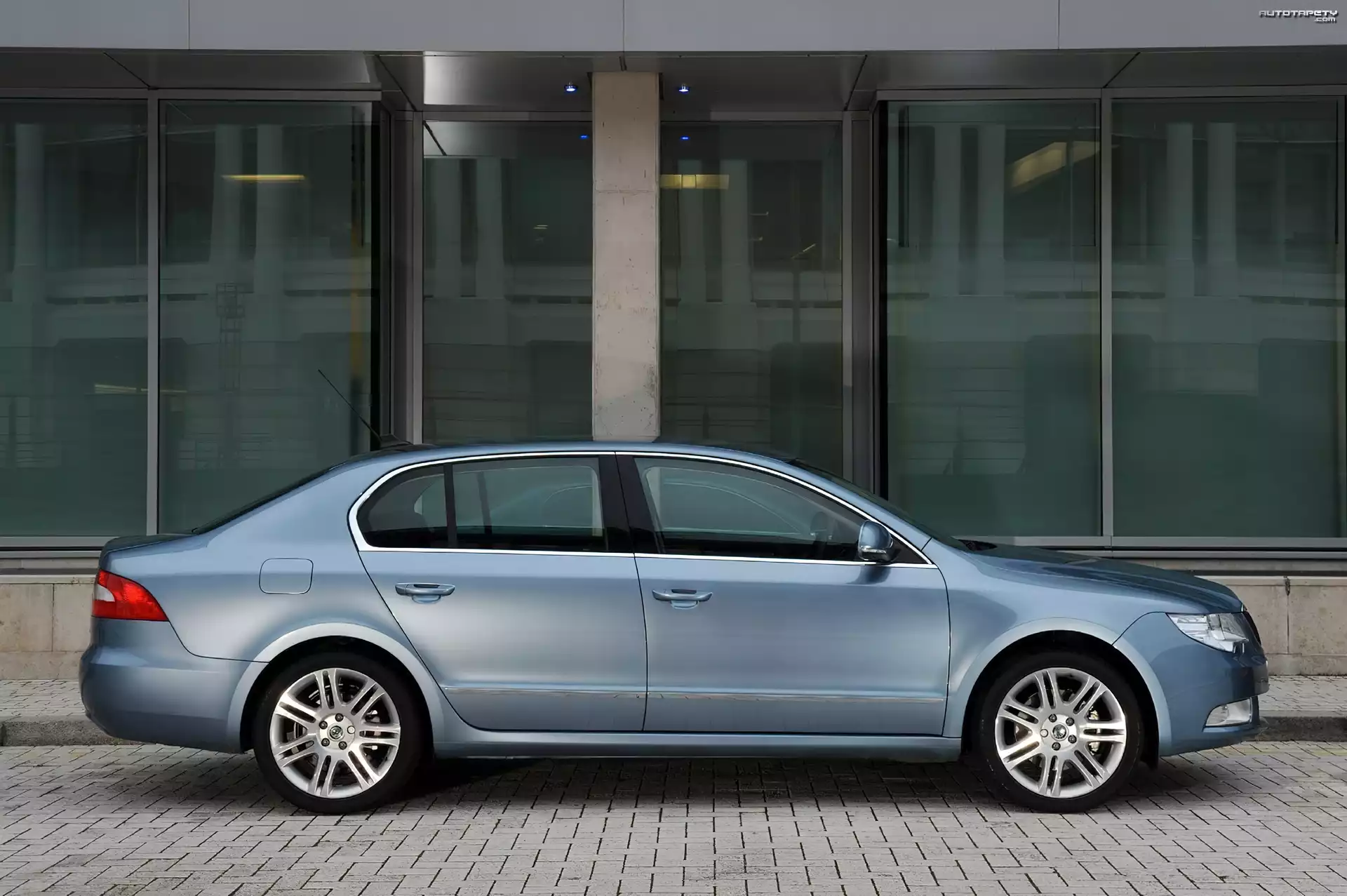 Srebrny, Stalowy, Skoda Superb, Prawy, Bok