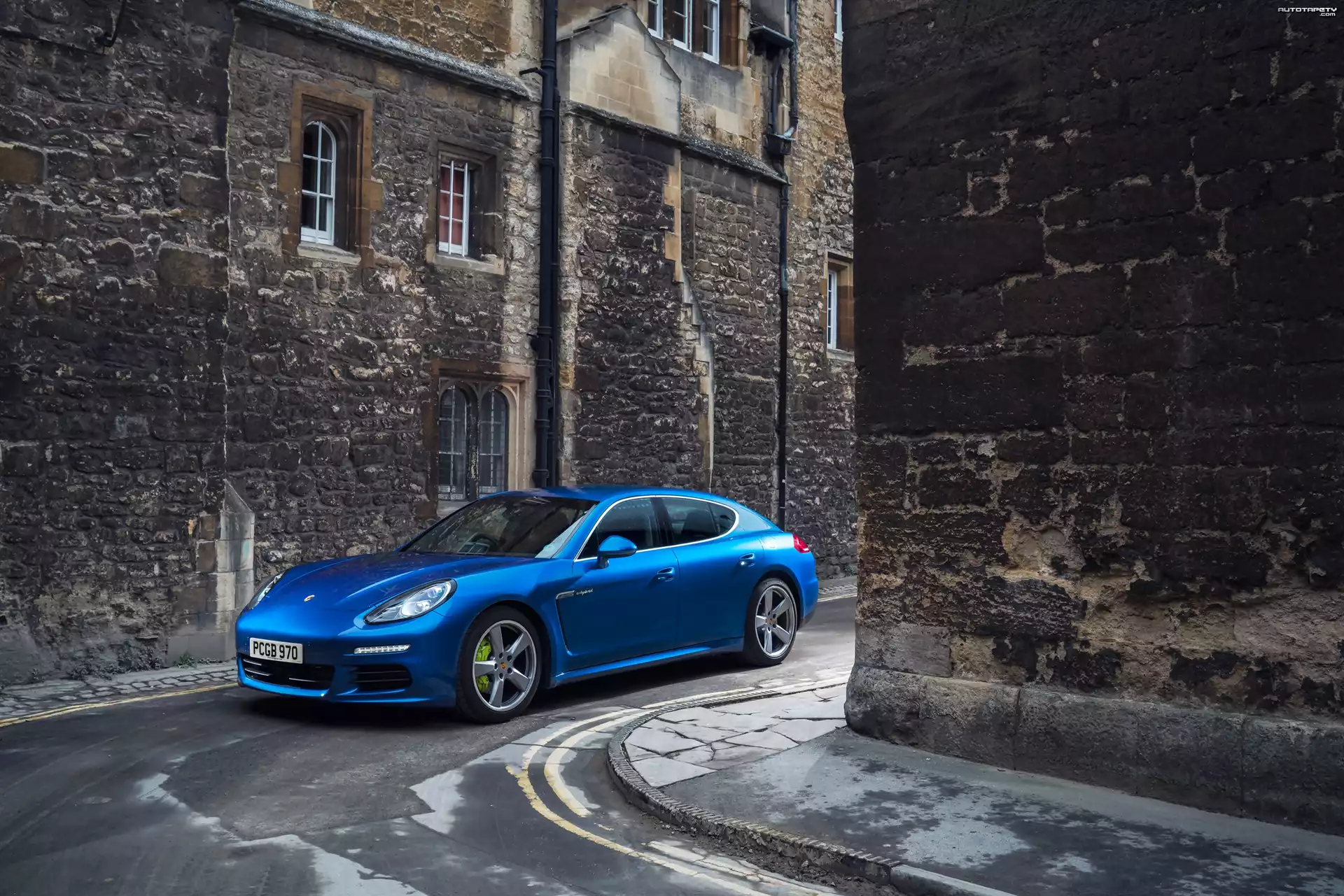 Niebieskie, Porsche Panamera S E-Hybrid, 2013, Domy, Ulica