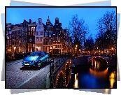 Amsterdam, Nocą, Kanał, Samochód, Honda
