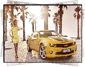 Żółty, Chevrolet Camaro, Kobieta, Palmy