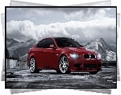Bordowe, BMW M3, Tuning, Góry, Chmury