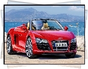Czerwone, Audi R8, Cabrio, Góry, Woda