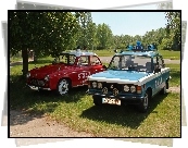 Samochody, Niebieski, Fiat 125p, Czerwona, Syrenka, Straż, Milicja