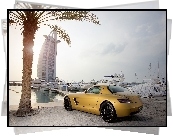 Dubaj, Hotel, Burj Al Arab, Żółty, Mercedes, SLS, Palma