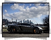 Lamborghini, Aventador, Ulica, Panorama, Miasta, Chmury