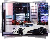 Biały, Sportowy, Samochód, Koenigsegg, Agera, Dom, Kwiaty, Okna