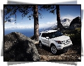 Góry, Jezioro, Kamienie, Biały Ford 2011 Explorer