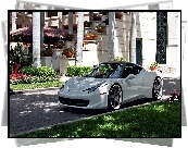 Biały, Samochód, Ferrari, 458 Italia, Dom, Kwiaty