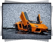 Pomarańczowe, Lamborghini Aventador, Deszcz