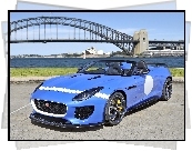 Niebieski, Jaguar, F-type, Project 7, Most, Sydney, Rozmyte, Tło