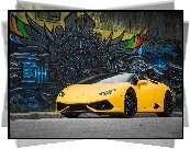 Żółte, Lamborghini Huracan LP 610-4 Spyder, Ściana, Mural
