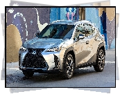 Srebrny, Lexus UX, Kolorowa, Ściana