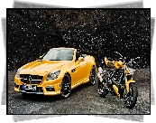 Żółty, Mercedes-Benz AMG R172 Wersja SLK 55, Motocykl Ducati Streetfighter 848