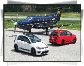 Dwa, Samochody, Biały, Czerwony, Volkswagen Golf R360S, Samolot, Pilatus PC-12