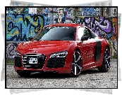 Czerwone, Audi R8, Coupe, Ściana, Graffiti